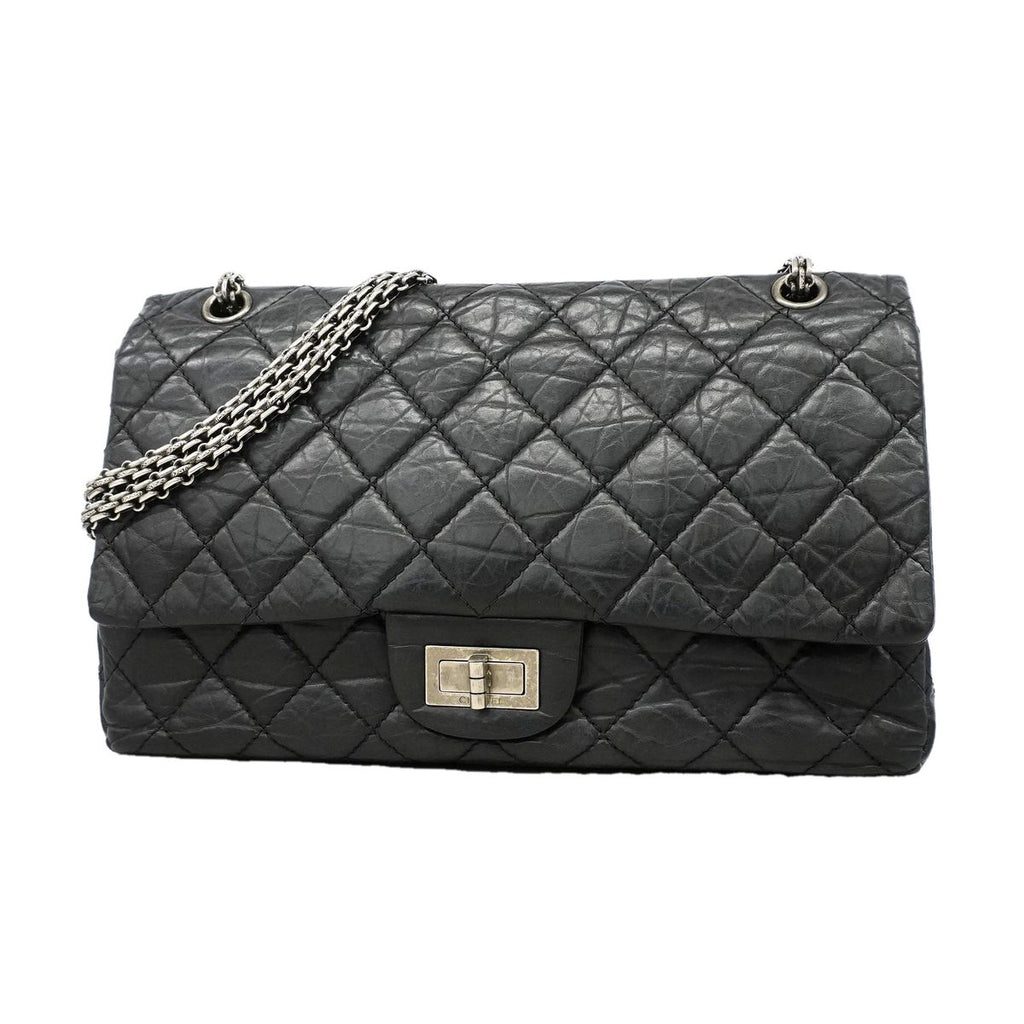 Chanel Shoulder Bag 2.55 Quilted Maxi Leather Black Silver