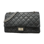 Chanel Shoulder Bag 2.55 Quilted Maxi Leather Black Silver