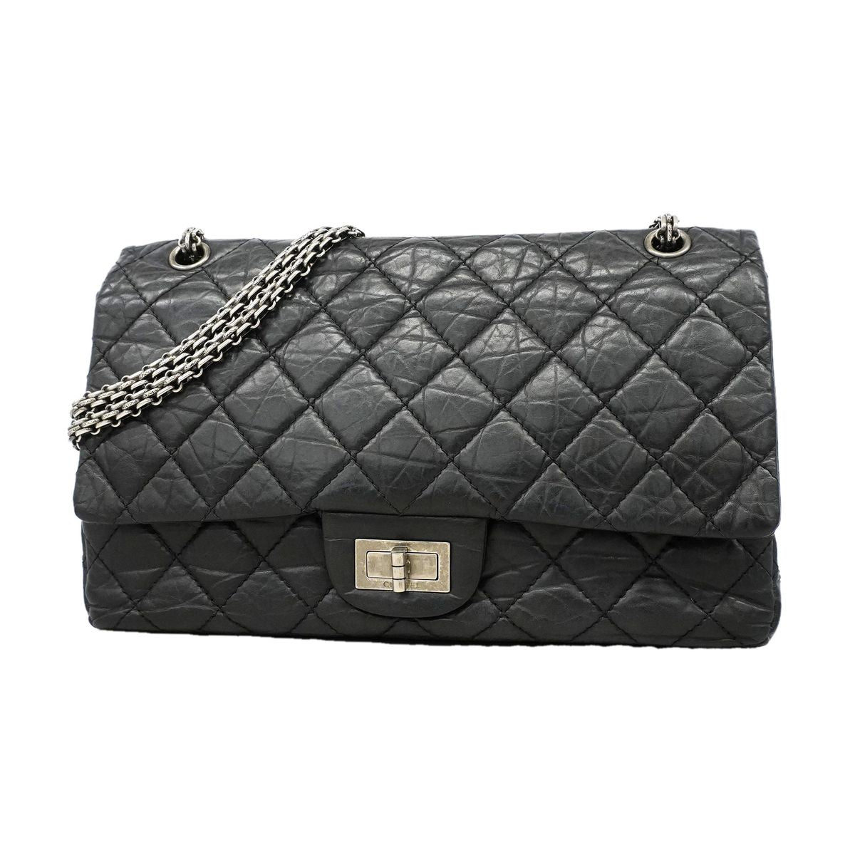 Chanel Shoulder Bag 2.55 Quilted Maxi Leather Black Silver