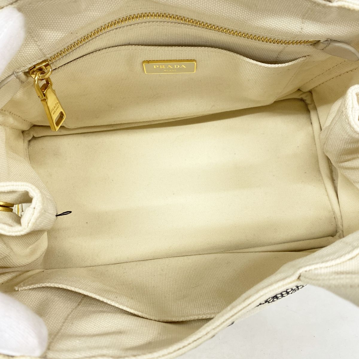 Prada Tote Bag Canapa Canvas Ivory Gold 2-Way — view 4
