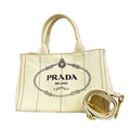 Prada Tote Bag Canapa Canvas Ivory Gold 2-Way