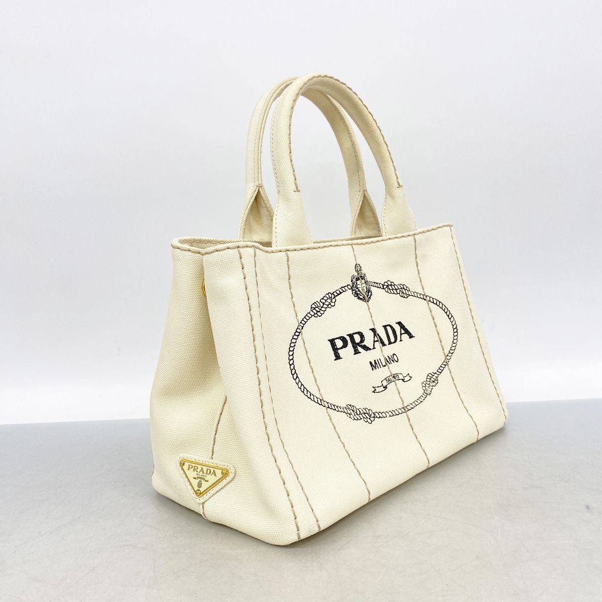 Prada Tote Bag Canapa Canvas Ivory Gold 2-Way — view 2