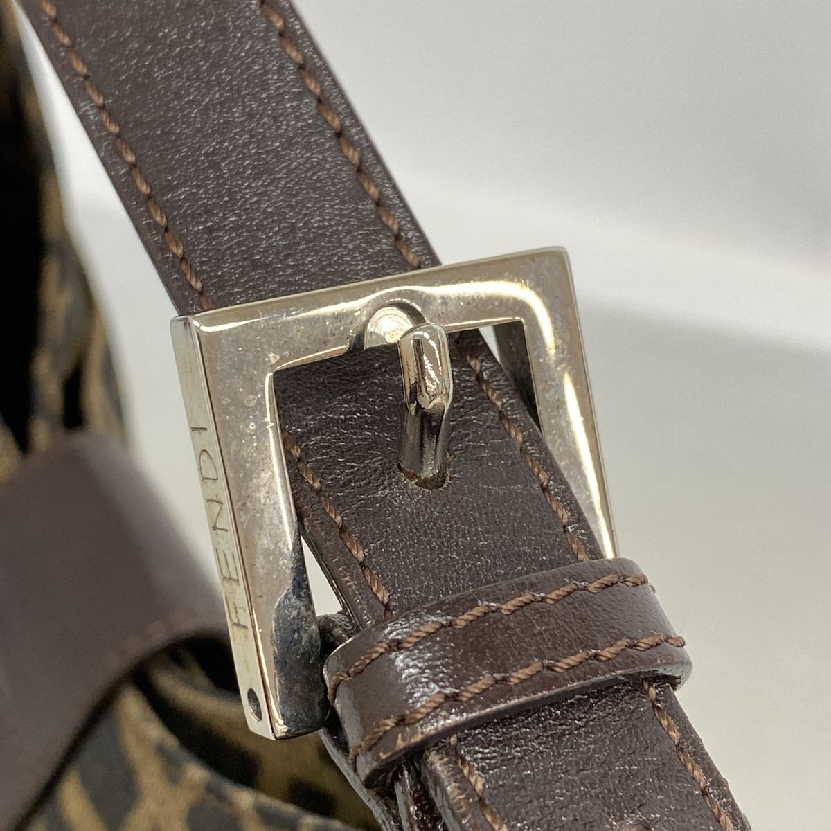 Fendi Shoulder Bag Zucca Nylon Canvas Brown Silver — view 7