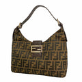 Fendi Shoulder Bag Zucca Nylon Canvas Brown Silver