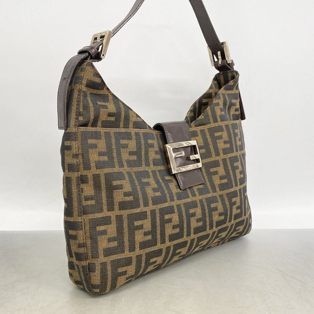 Fendi Shoulder Bag Zucca Nylon Canvas Brown Silver — view 2