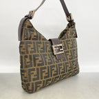 Fendi Shoulder Bag Zucca Nylon Canvas Brown Silver — view 2
