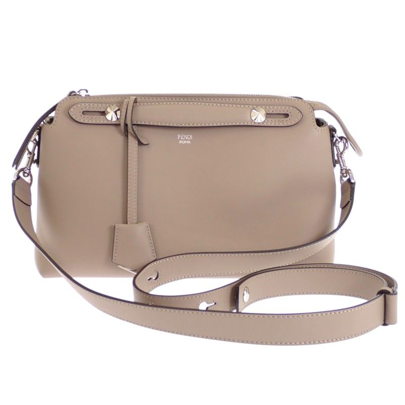Fendi by the Way Medium 2-Way Handbag Shoulder Calfskin Beige Silver Genus
