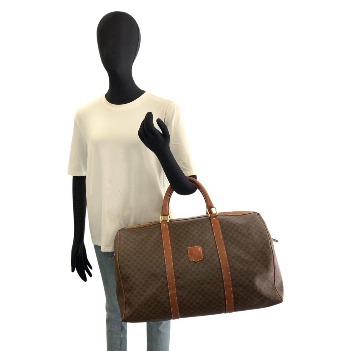 Celine Vintage Macadam Brown Gold Leather Boston Bag — view 7