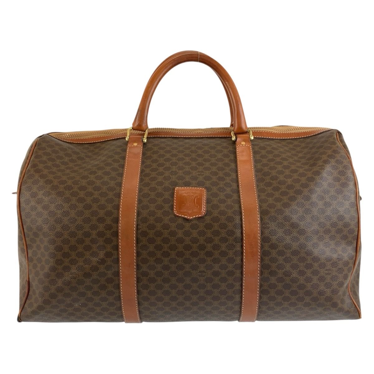 Celine Vintage Macadam Brown Gold Leather Boston Bag
