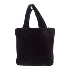 Prada Shearling Tote Shoulder Bag Sheep Leather Wool Black White Logo Gold — view 2