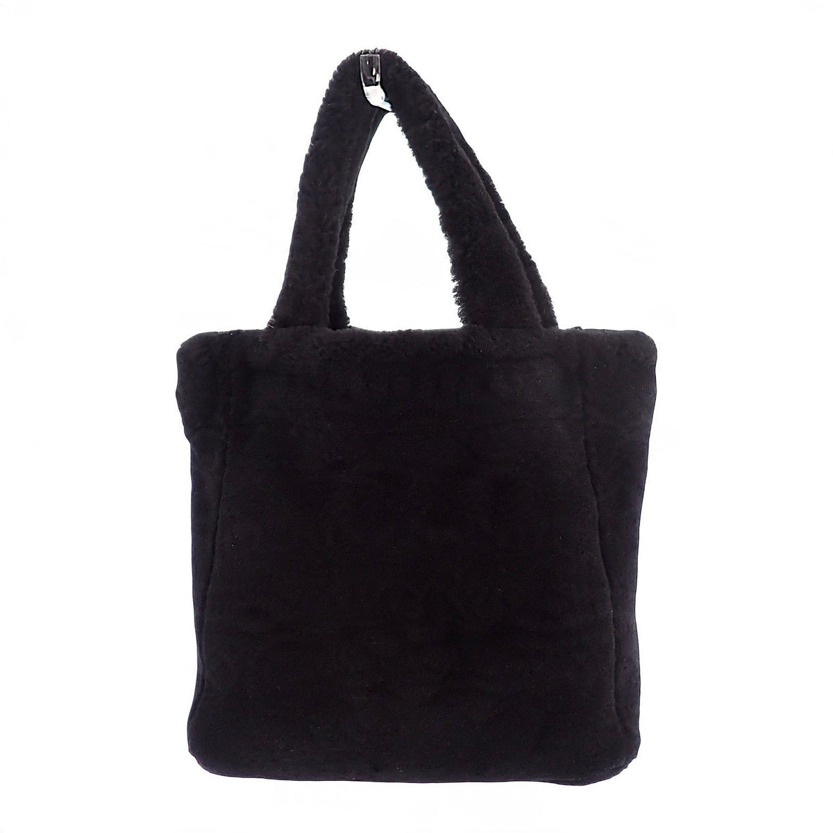 Prada Shearling Tote Shoulder Bag Sheep Leather Wool Black White Logo Gold — view 2