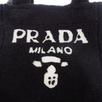 Prada Shearling Tote Shoulder Bag Sheep Leather Wool Black White Logo Gold — view 8