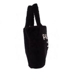 Prada Shearling Tote Shoulder Bag Sheep Leather Wool Black White Logo Gold — view 3