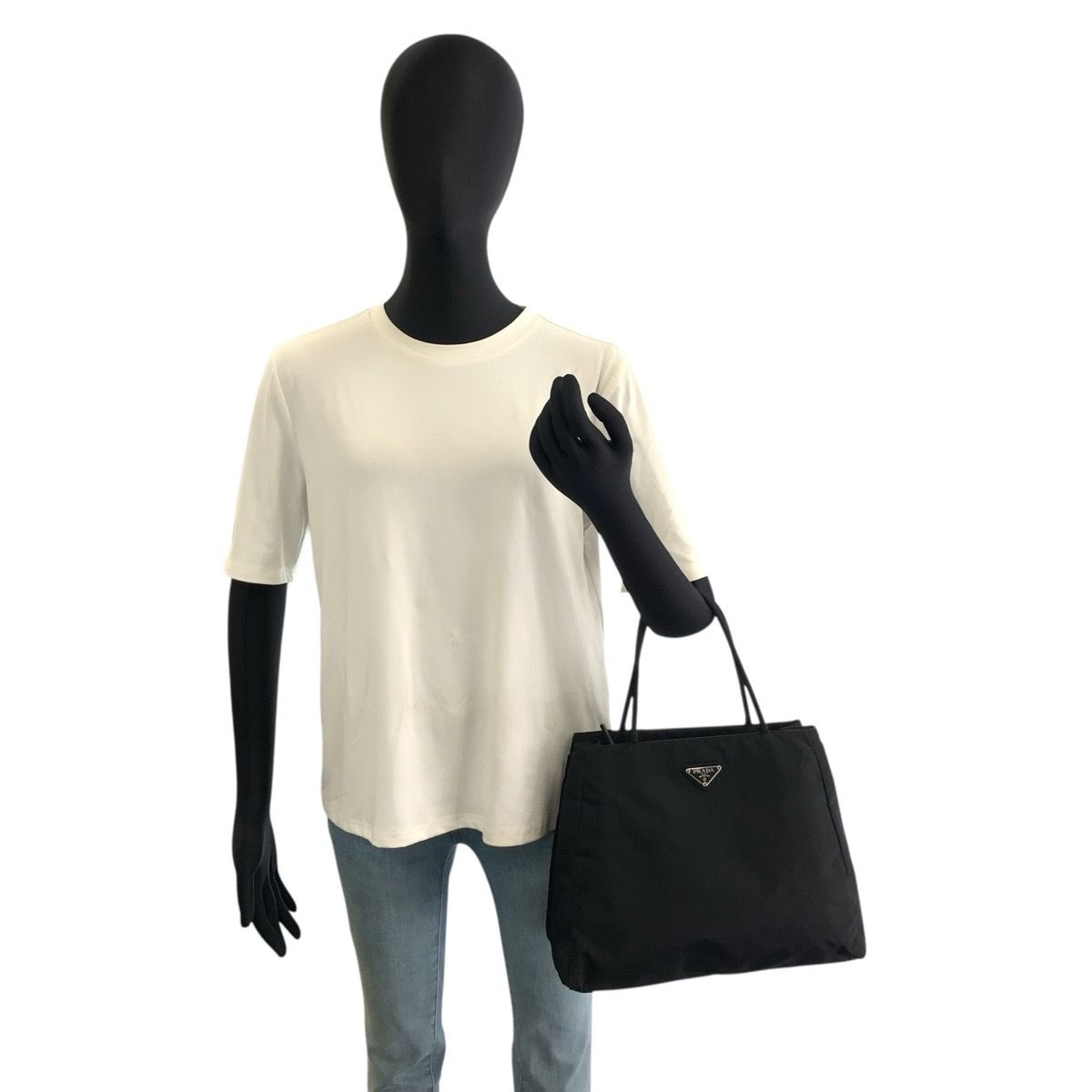 Prada Tessuto Black Silver Nylon Tote Bag — view 6