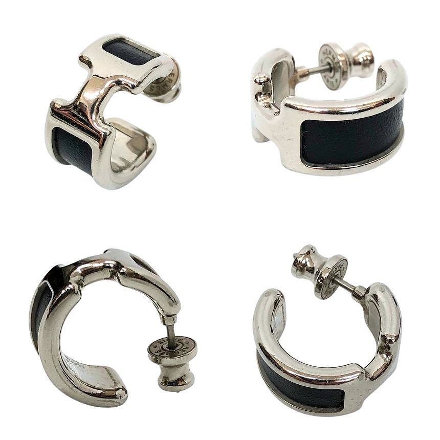 Hermes Single Earrings Olympe PM Silver Black — view 2