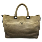 Prada Tote Bag Ivory Dark Gray Leather Tag
