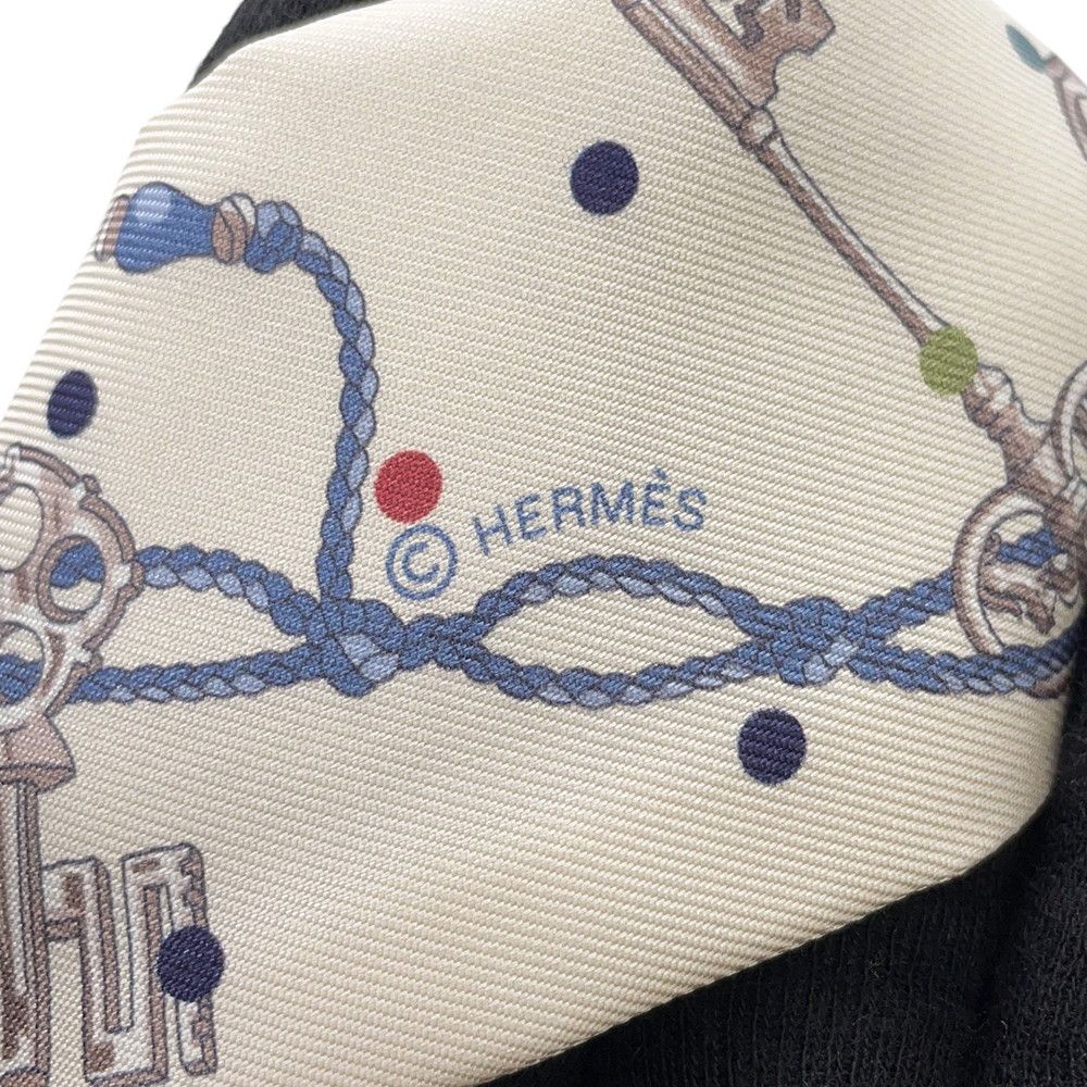 Hermes Twilly Fringe les Cles a Pois Silk Leather Scarf — view 6