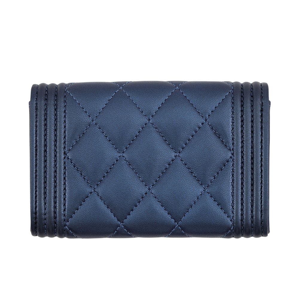 Chanel Card Case Boy CC Logo Quilted Lambskin Wallet Metallic Business — view 3