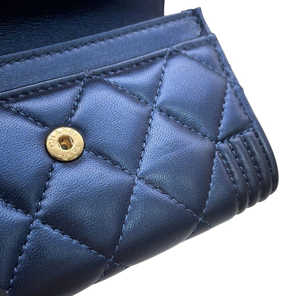 Chanel Card Case Boy CC Logo Quilted Lambskin Wallet Metallic Business — view 7