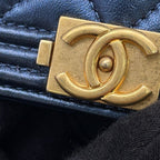 Chanel Card Case Boy CC Logo Quilted Lambskin Wallet Metallic Business — view 8
