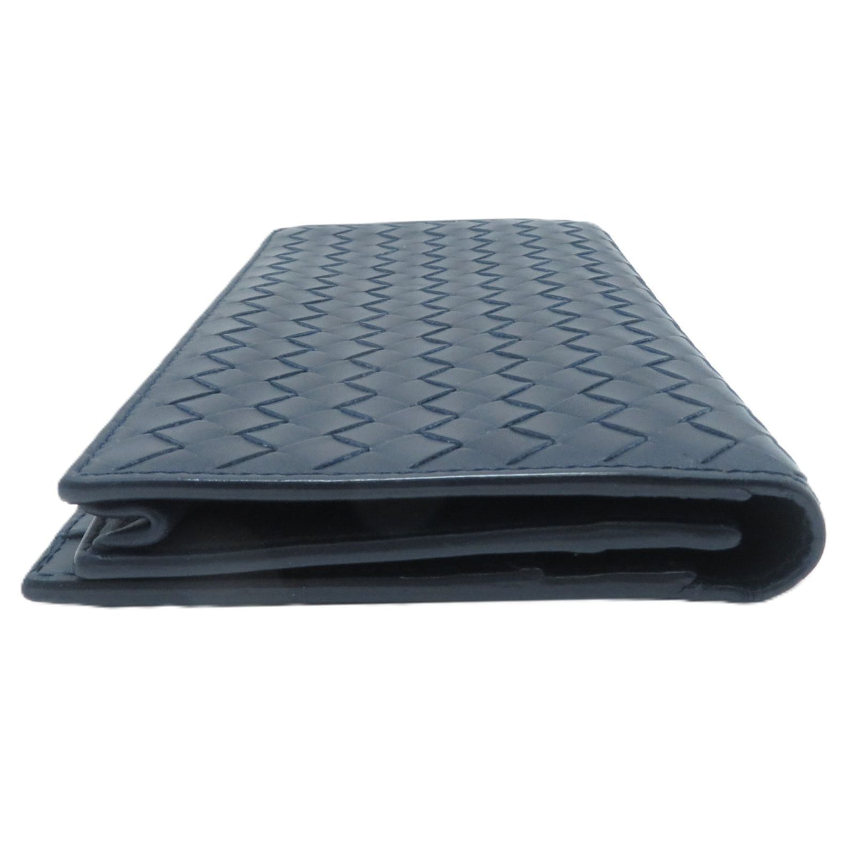 Bottega Veneta Intrecciato Bifold Zip Wallet Navy Leather — view 3