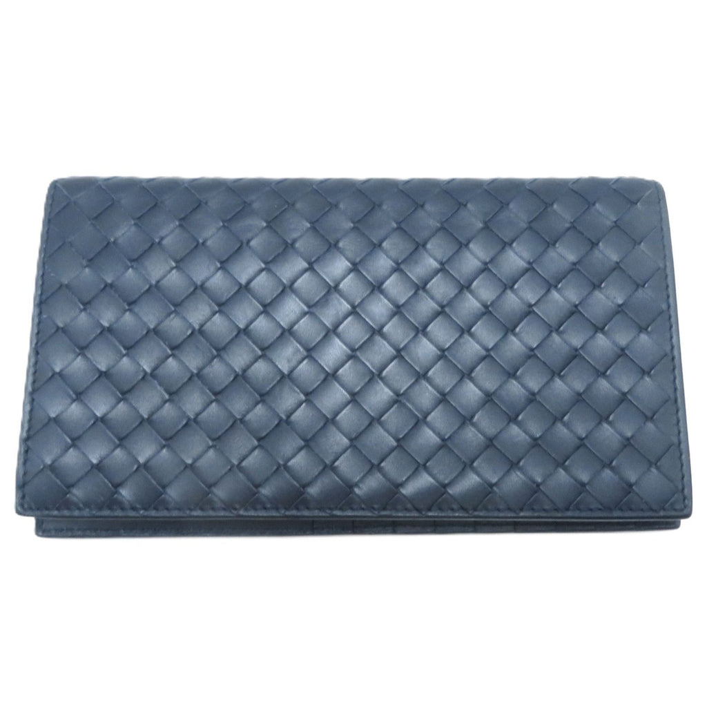 Bottega Veneta Intrecciato Bifold Zip Wallet Navy Leather