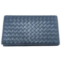 Bottega Veneta Intrecciato Bifold Zip Wallet Navy Leather