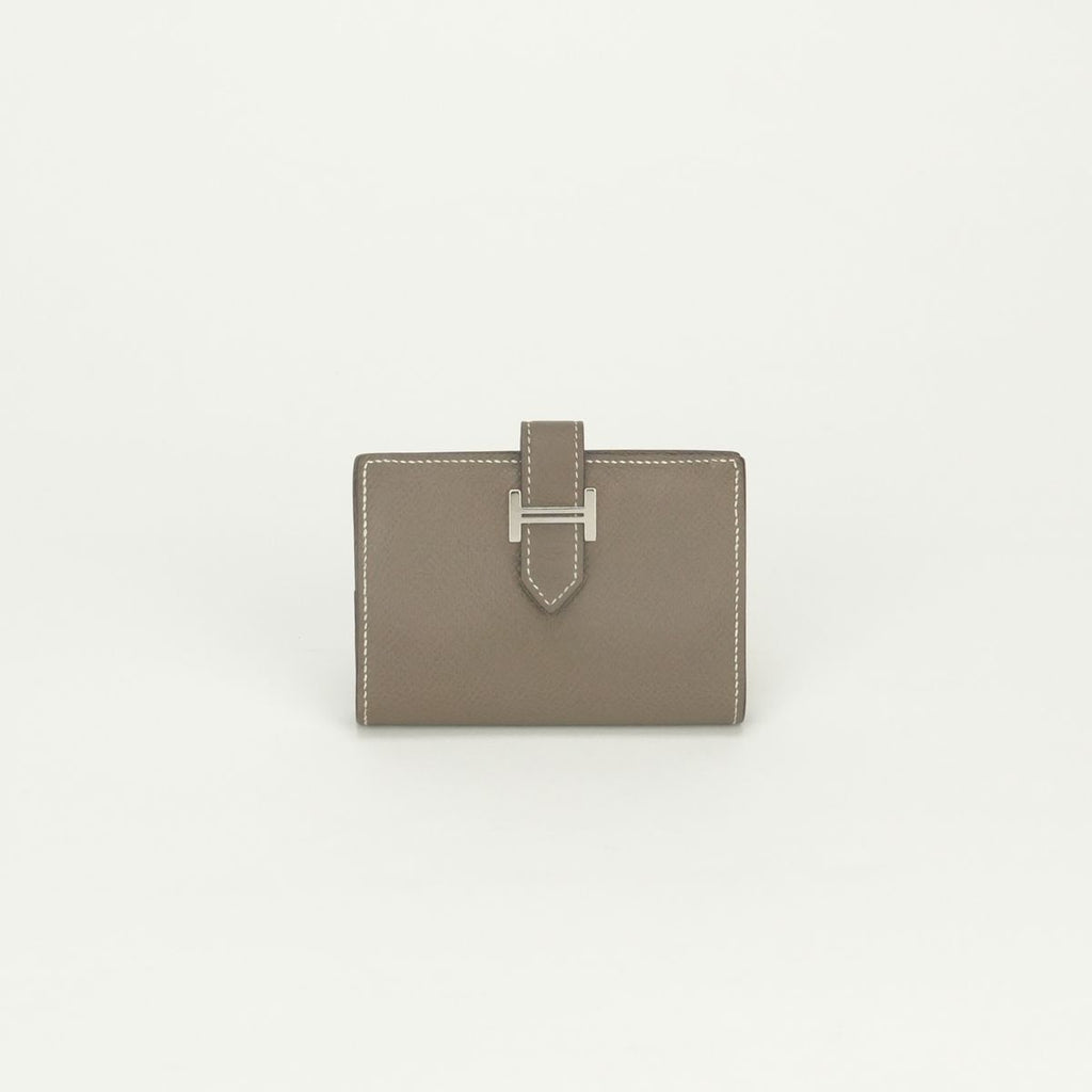 Hermes Bearn Mini Wallet Bifold Epsom Etoupe Gray Silver Veau