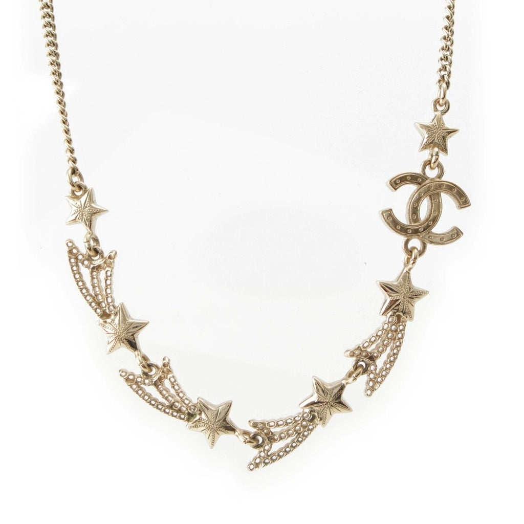 Chanel CC Logo Star Rhinestone Necklace Gold — view 2