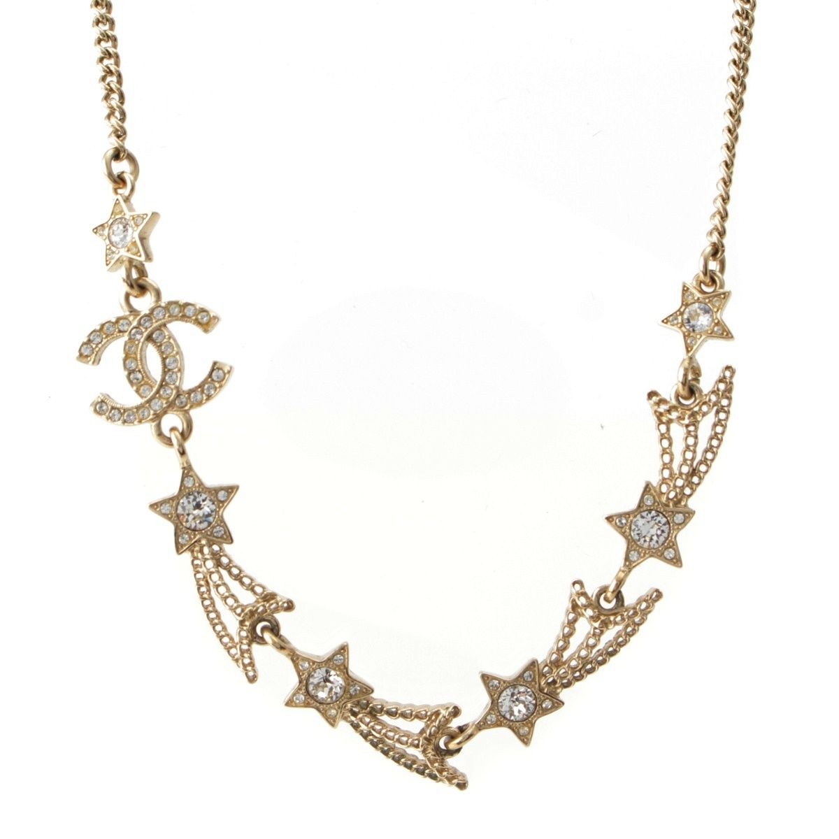 Chanel CC Logo Star Rhinestone Necklace Gold