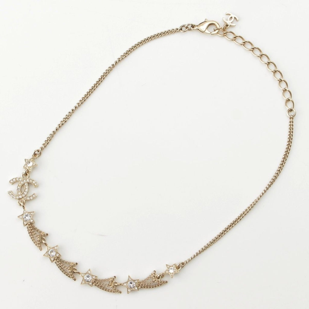 Chanel CC Logo Star Rhinestone Necklace Gold — view 3