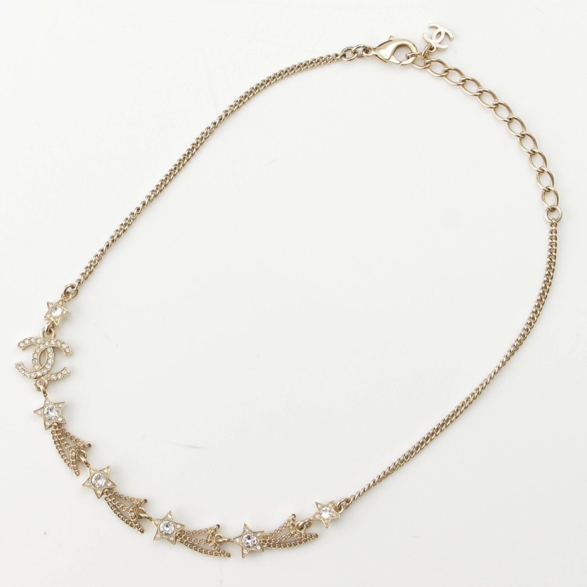 Chanel CC Logo Star Rhinestone Necklace Gold — view 3