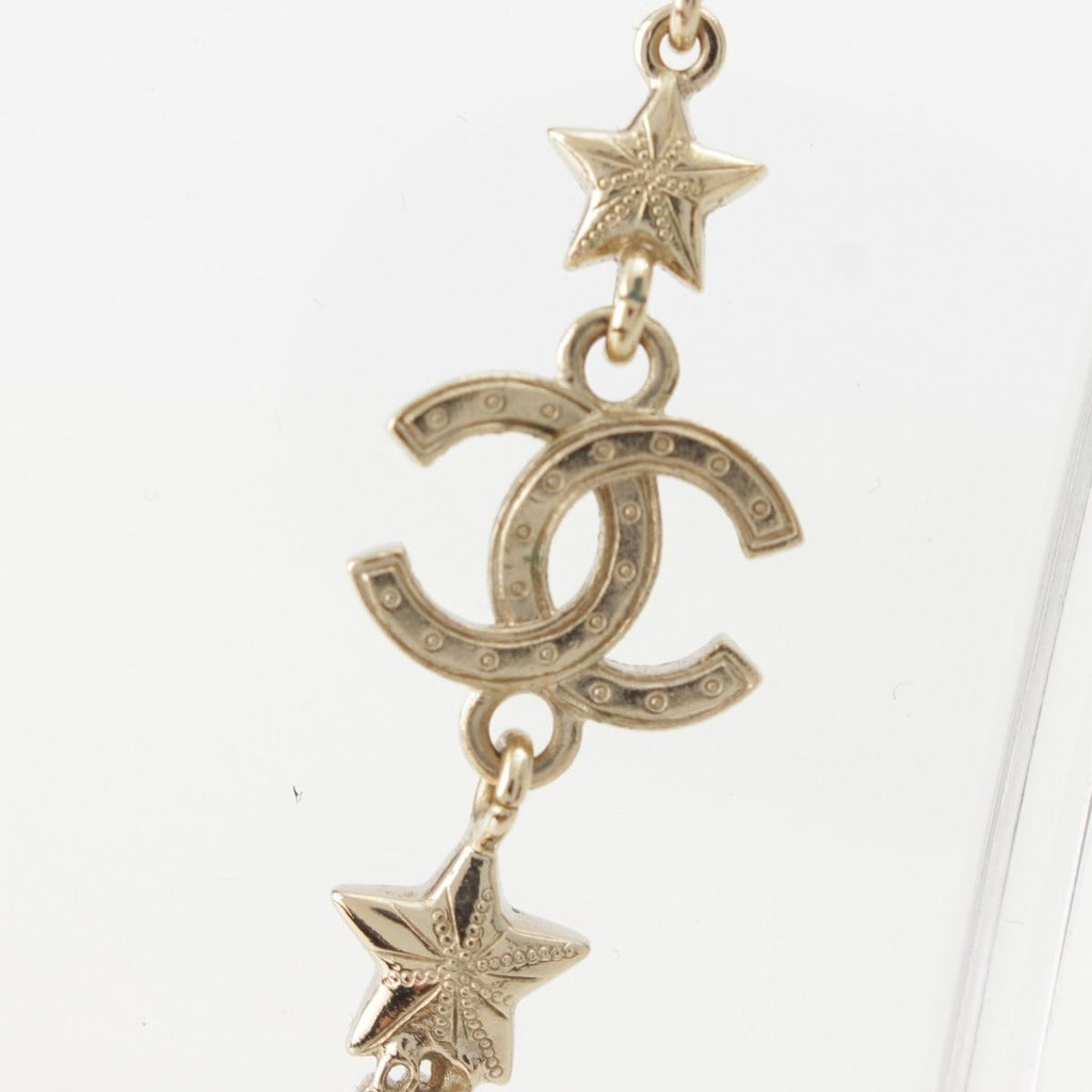 Chanel CC Logo Star Rhinestone Necklace Gold — view 7