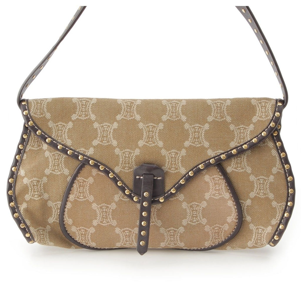 Celine Paris Macadam Canvas Studded Vintage Shoulder Bag Khaki — view 2