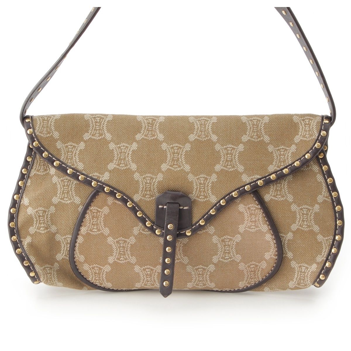 Celine Paris Macadam Canvas Studded Vintage Shoulder Bag Khaki — view 2