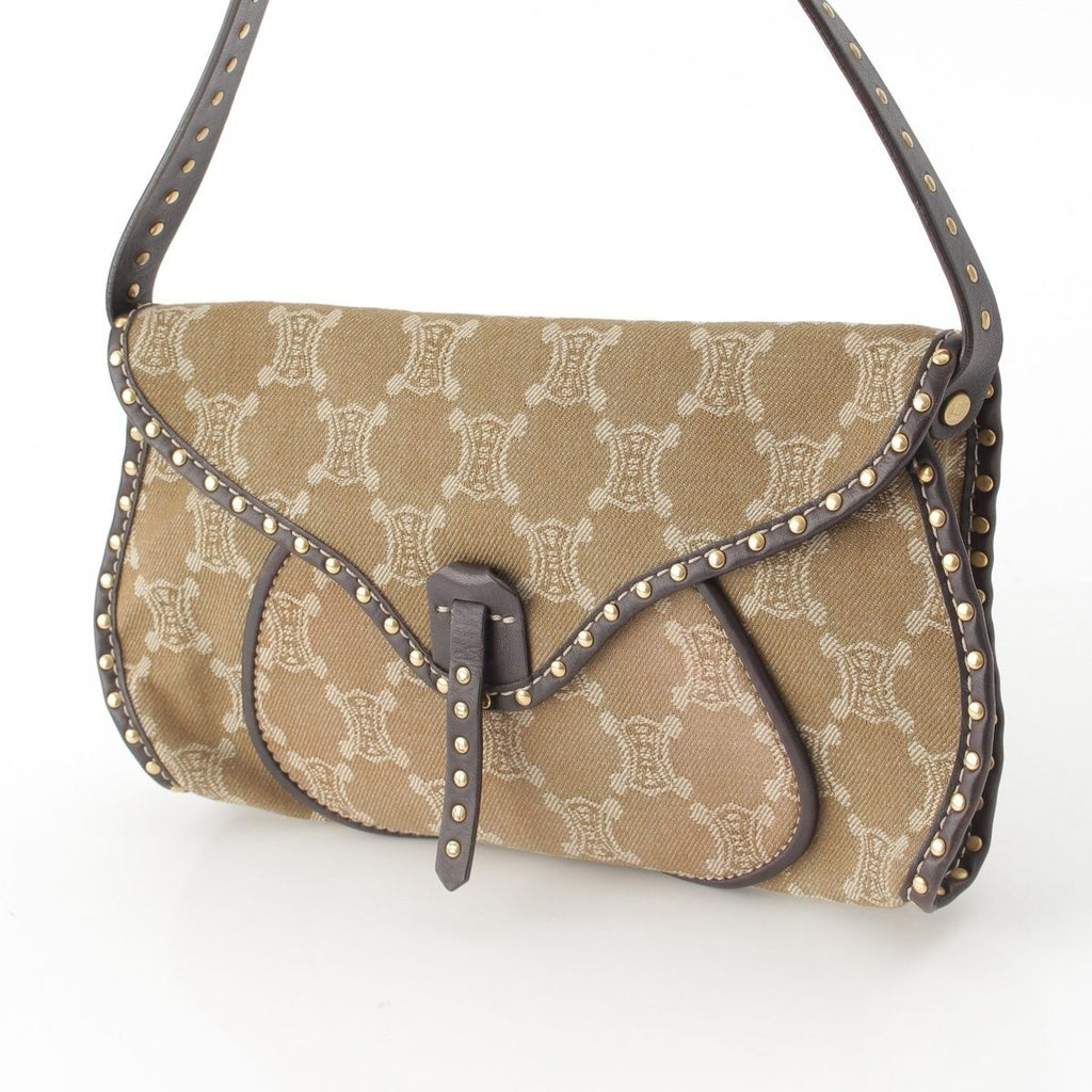 Celine Paris Macadam Canvas Studded Vintage Shoulder Bag Khaki — view 3