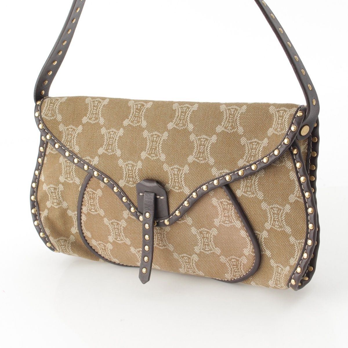 Celine Paris Macadam Canvas Studded Vintage Shoulder Bag Khaki — view 3