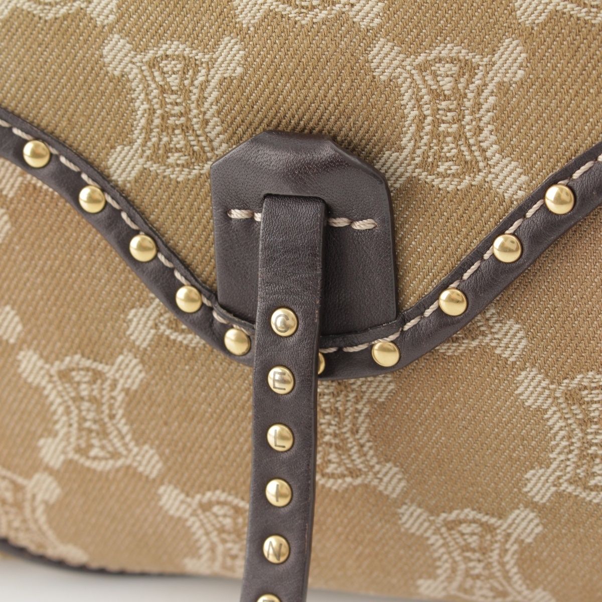 Celine Paris Macadam Canvas Studded Vintage Shoulder Bag Khaki — view 8