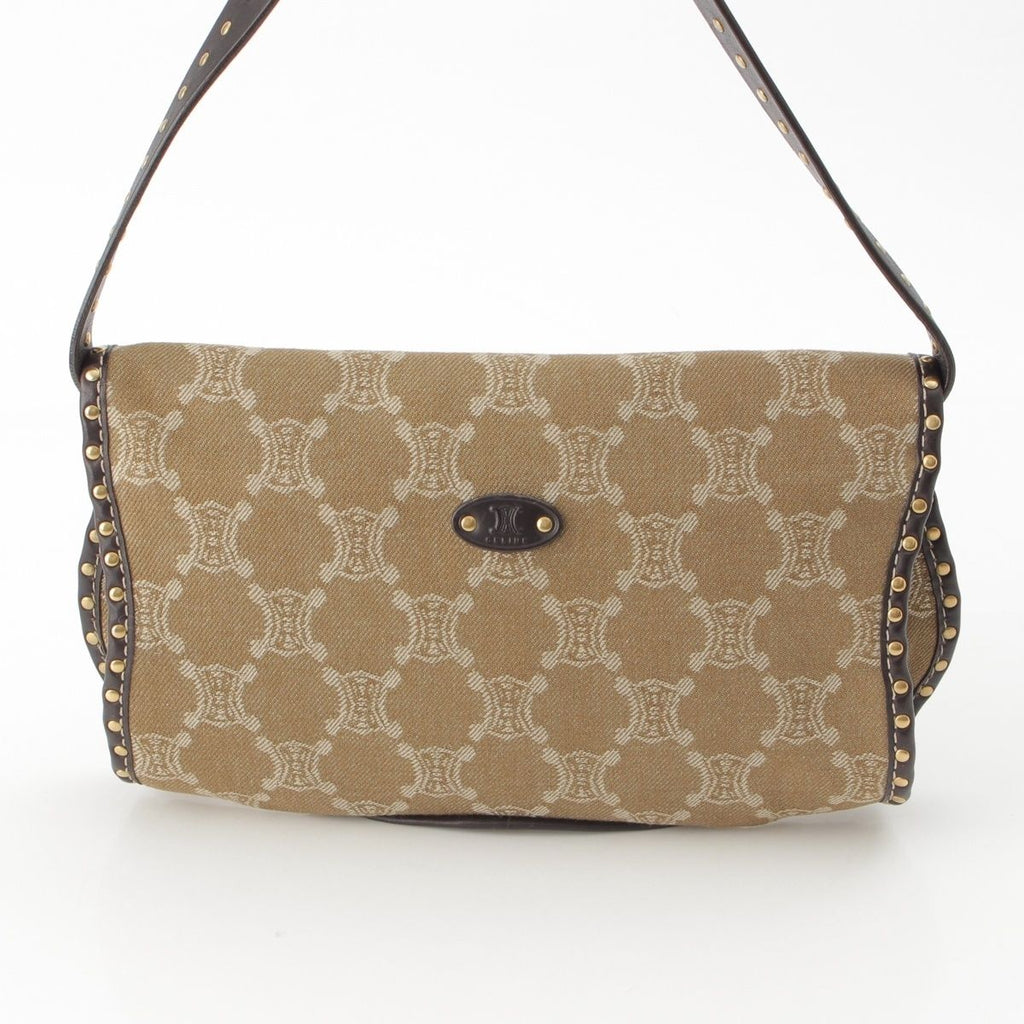Celine Paris Macadam Canvas Studded Vintage Shoulder Bag Khaki — view 5