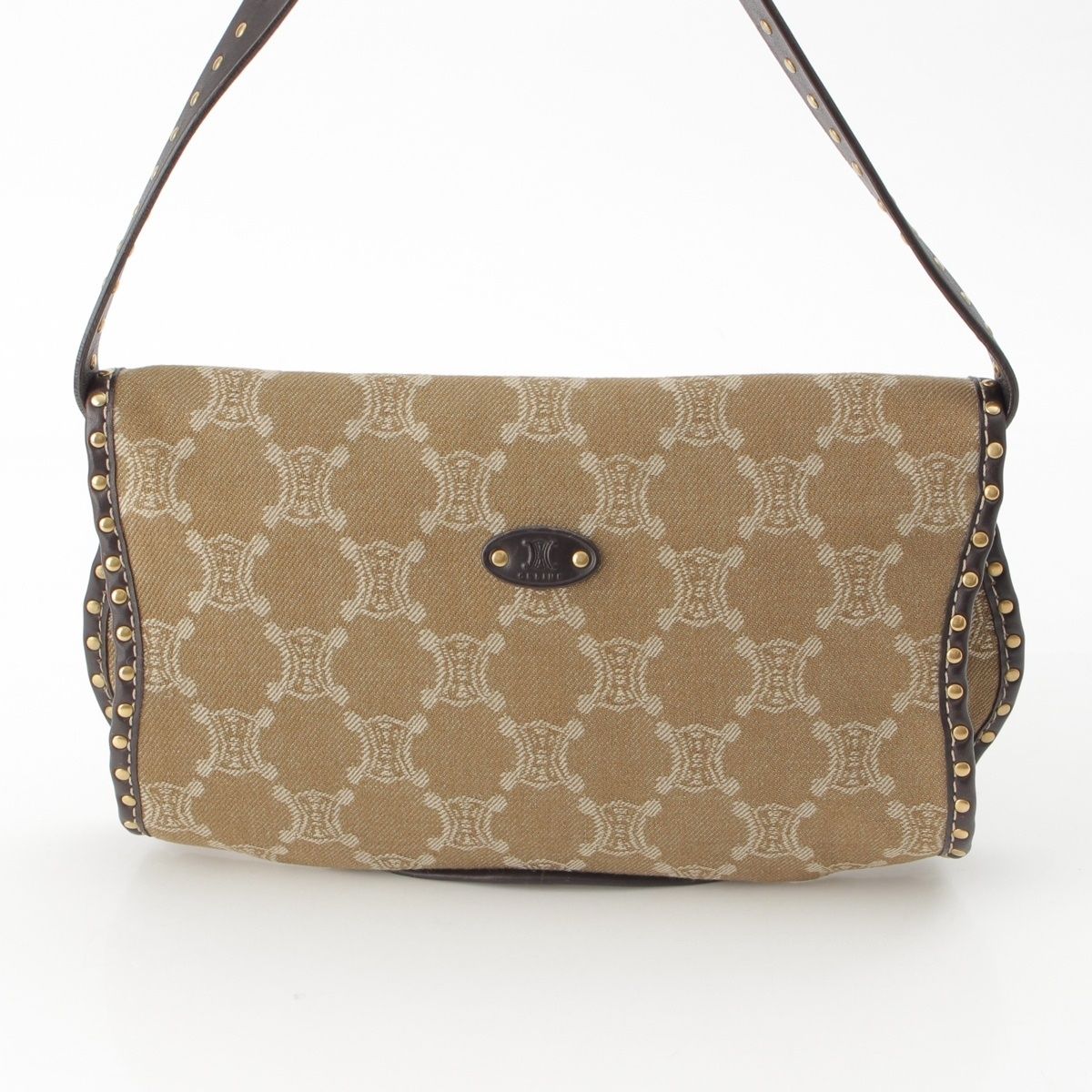 Celine Paris Macadam Canvas Studded Vintage Shoulder Bag Khaki — view 5