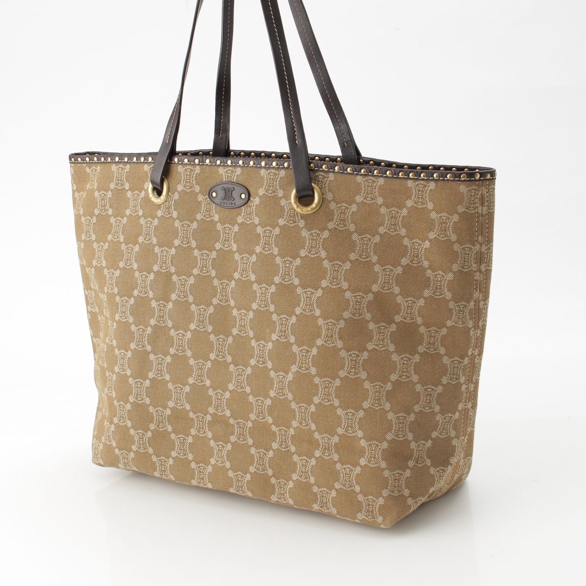 Celine Paris Macadam Canvas Studded Vintage Tote Bag Khaki — view 2