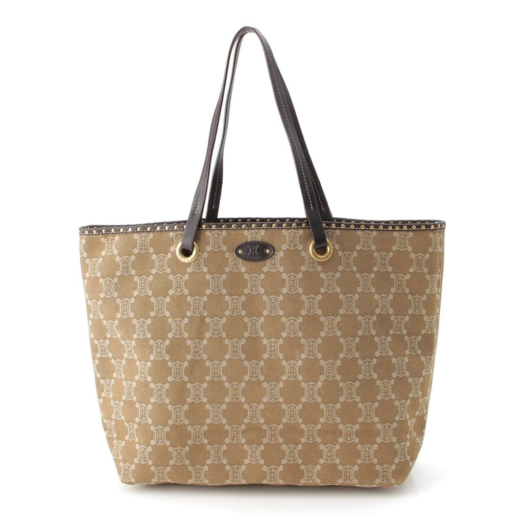 Celine Paris Macadam Canvas Studded Vintage Tote Bag Khaki