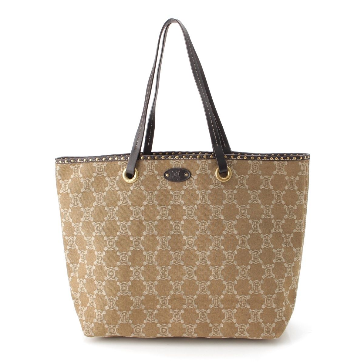 Celine Paris Macadam Canvas Studded Vintage Tote Bag Khaki
