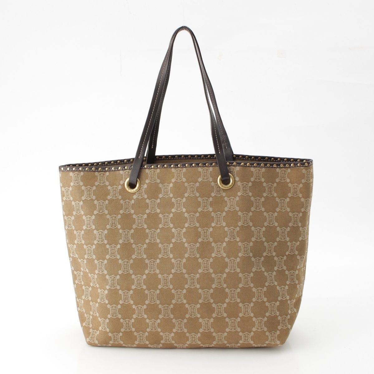 Celine Paris Macadam Canvas Studded Vintage Tote Bag Khaki — view 4