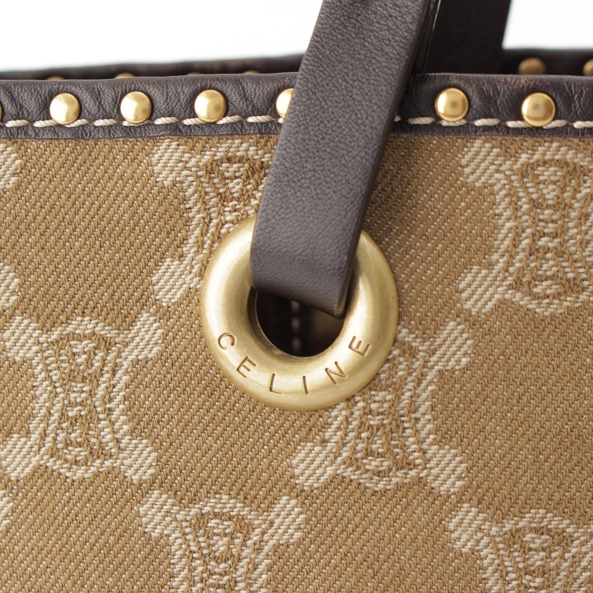 Celine Paris Macadam Canvas Studded Vintage Tote Bag Khaki — view 7