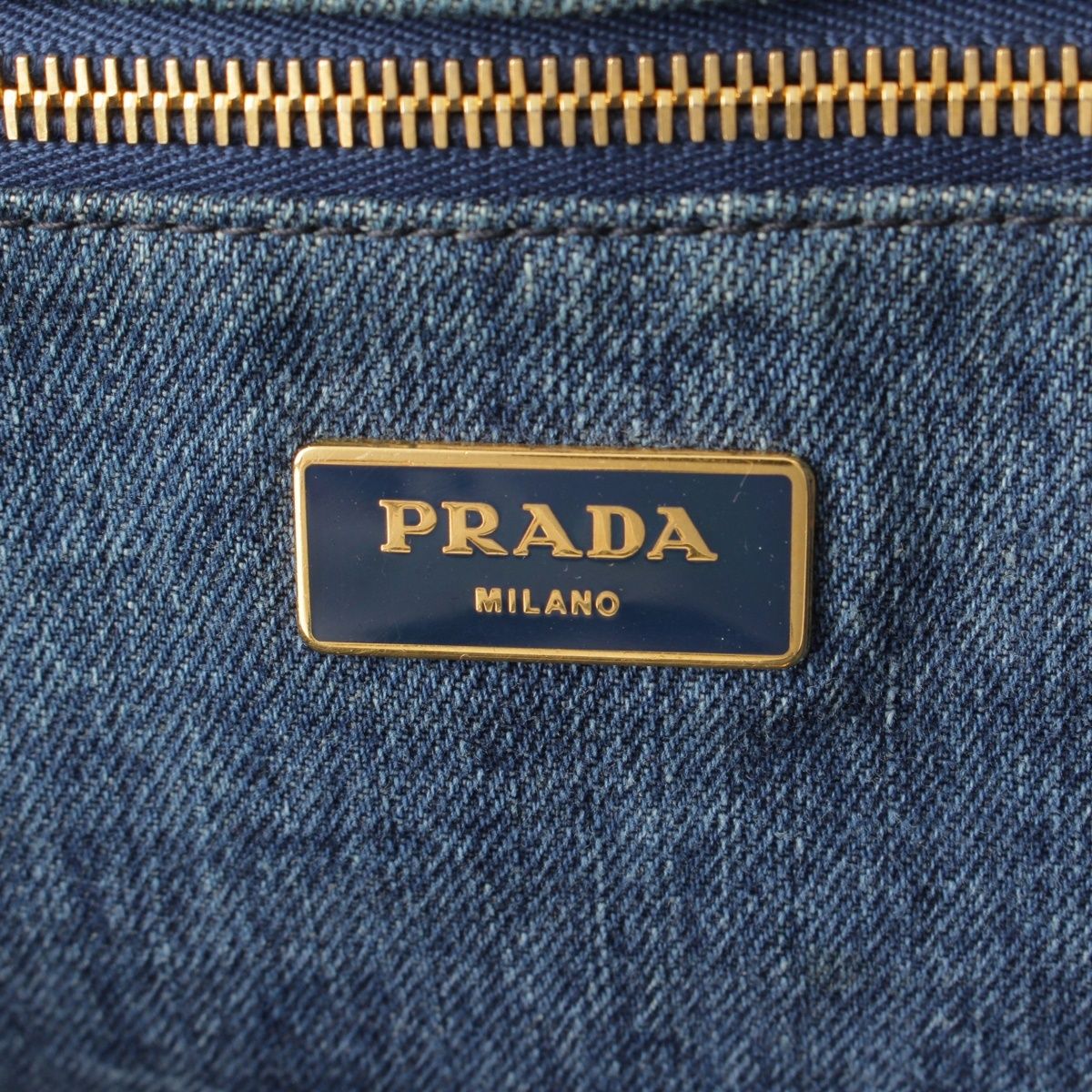 Prada Canapa Denim Canvas Tote Bag Indigo Blue — view 7