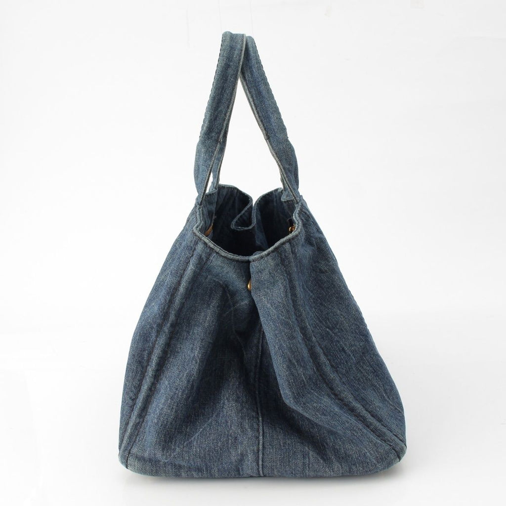 Prada Canapa Denim Canvas Tote Bag Indigo Blue — view 3