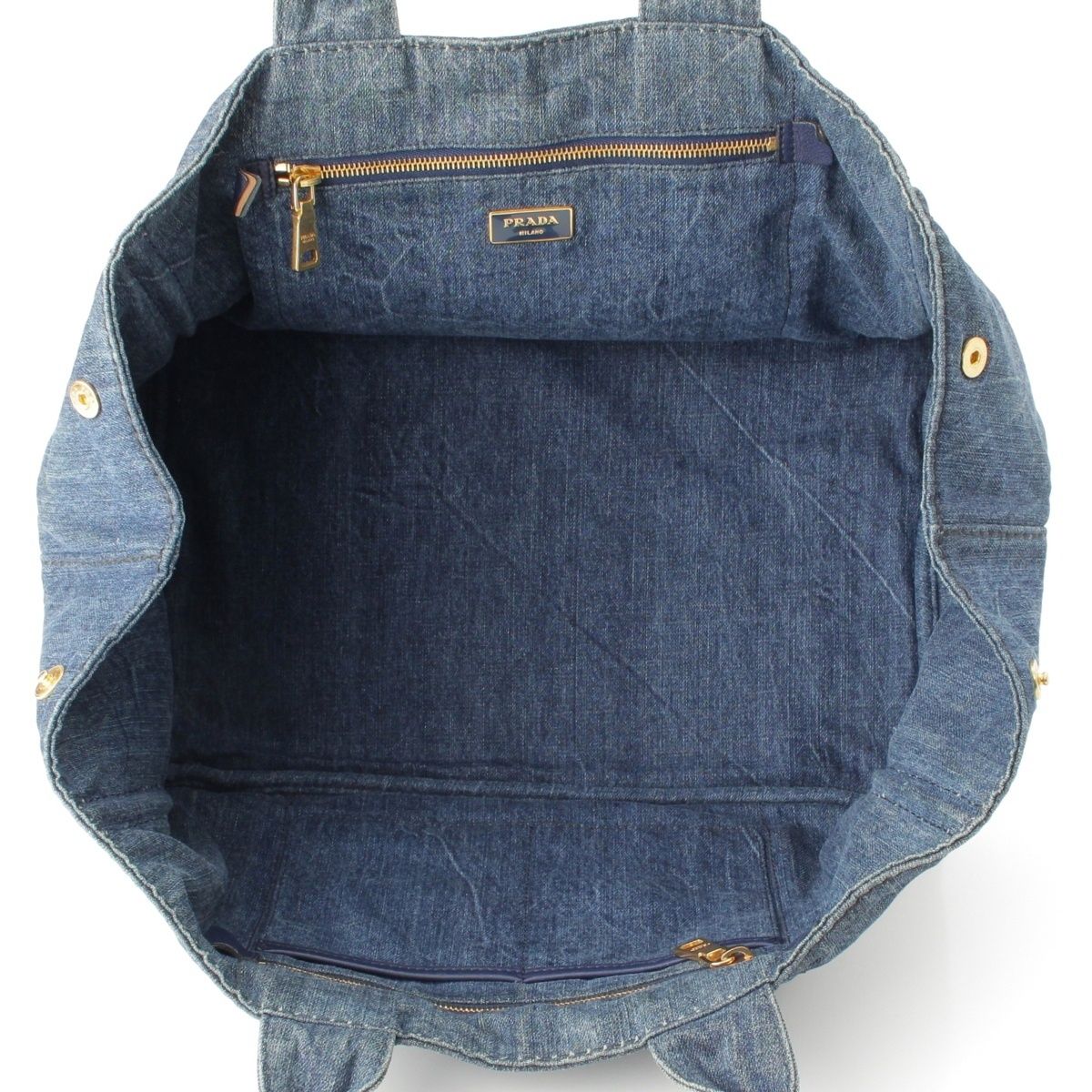 Prada Canapa Denim Canvas Tote Bag Indigo Blue — view 6