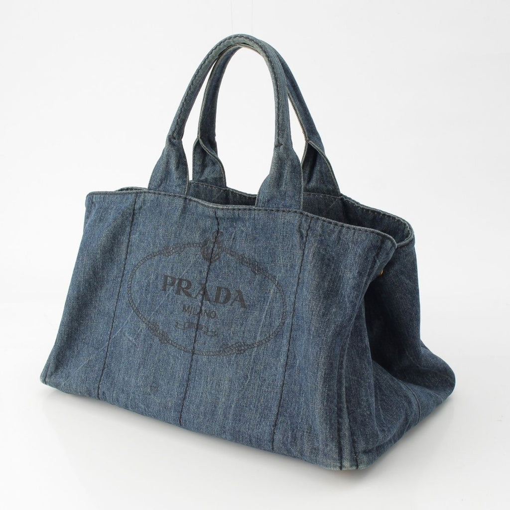 Prada Canapa Denim Canvas Tote Bag Indigo Blue — view 2