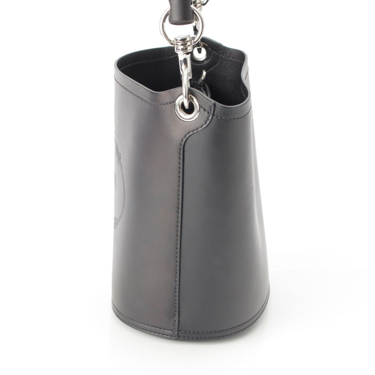 Prada Tambour Leather Wood Handle Bucket Handbag Black — view 3